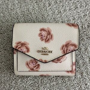Coach Cream and Pink Floral Flap Wallet